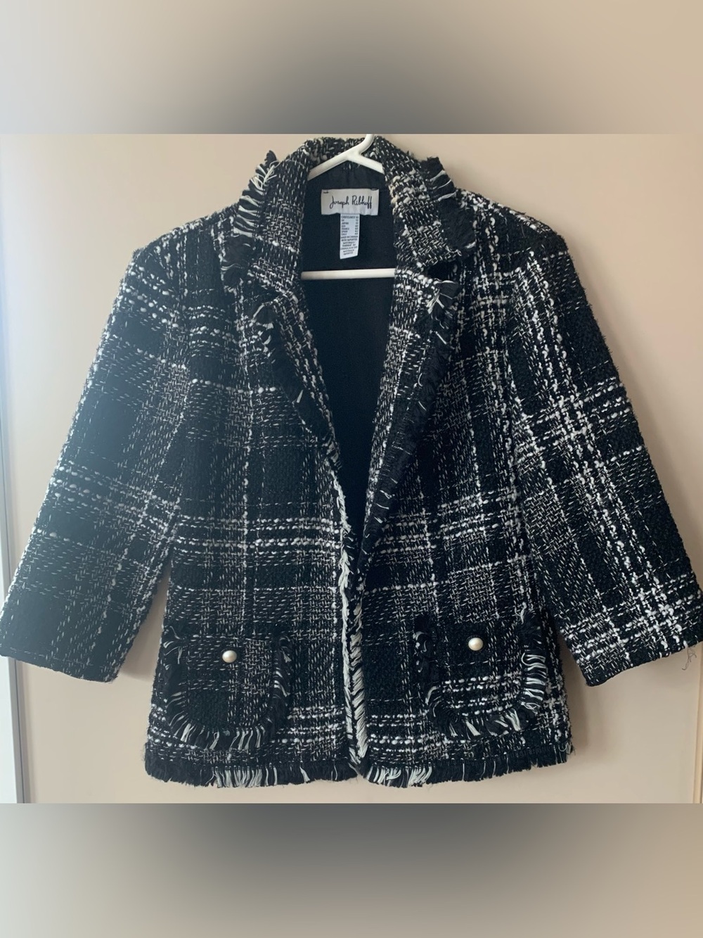 Joseph Ribkoff Black and White Plaid Tweed Blazer